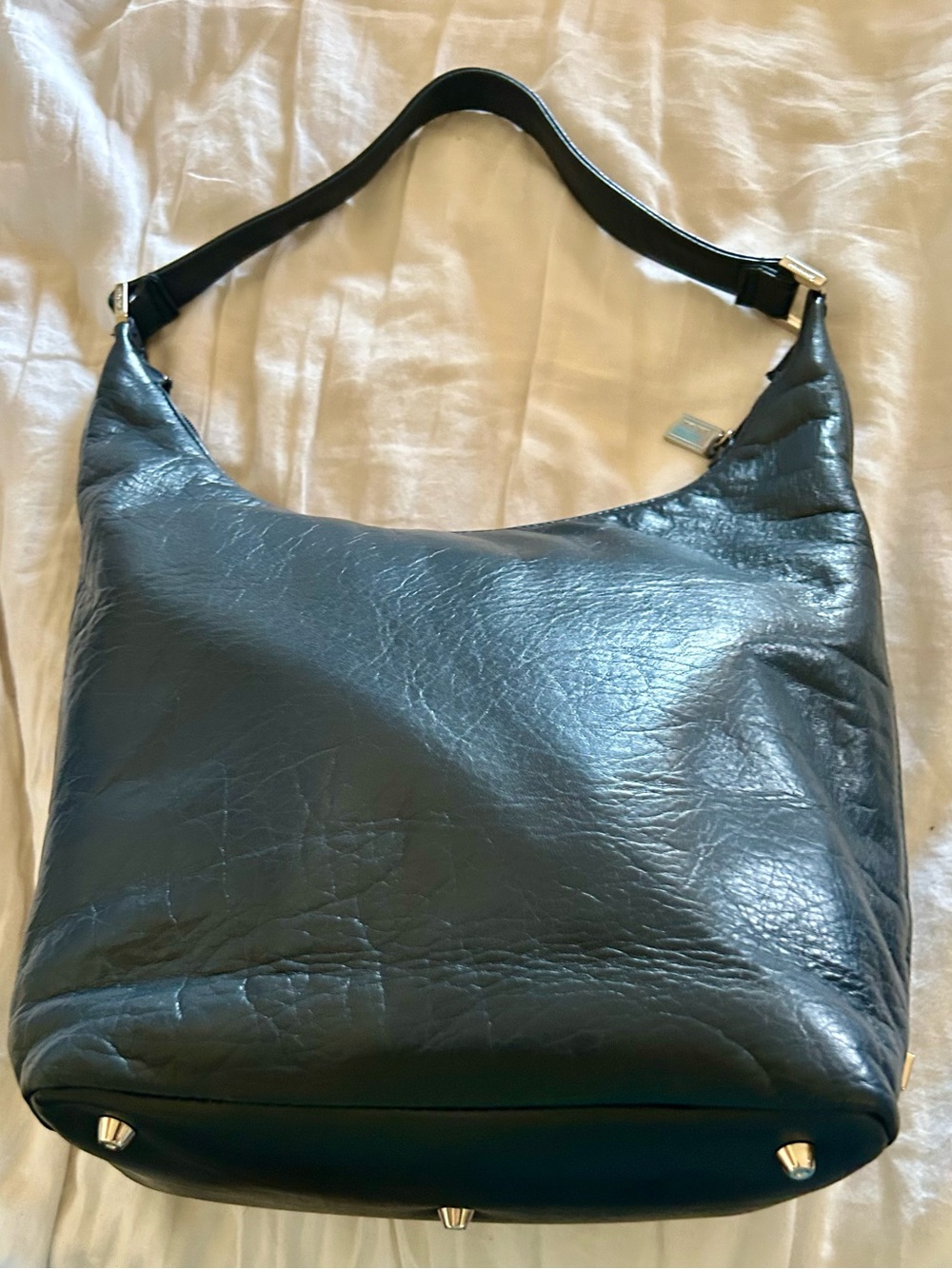 Perlina Navy vintage Leather Shoulder Hobo Bag